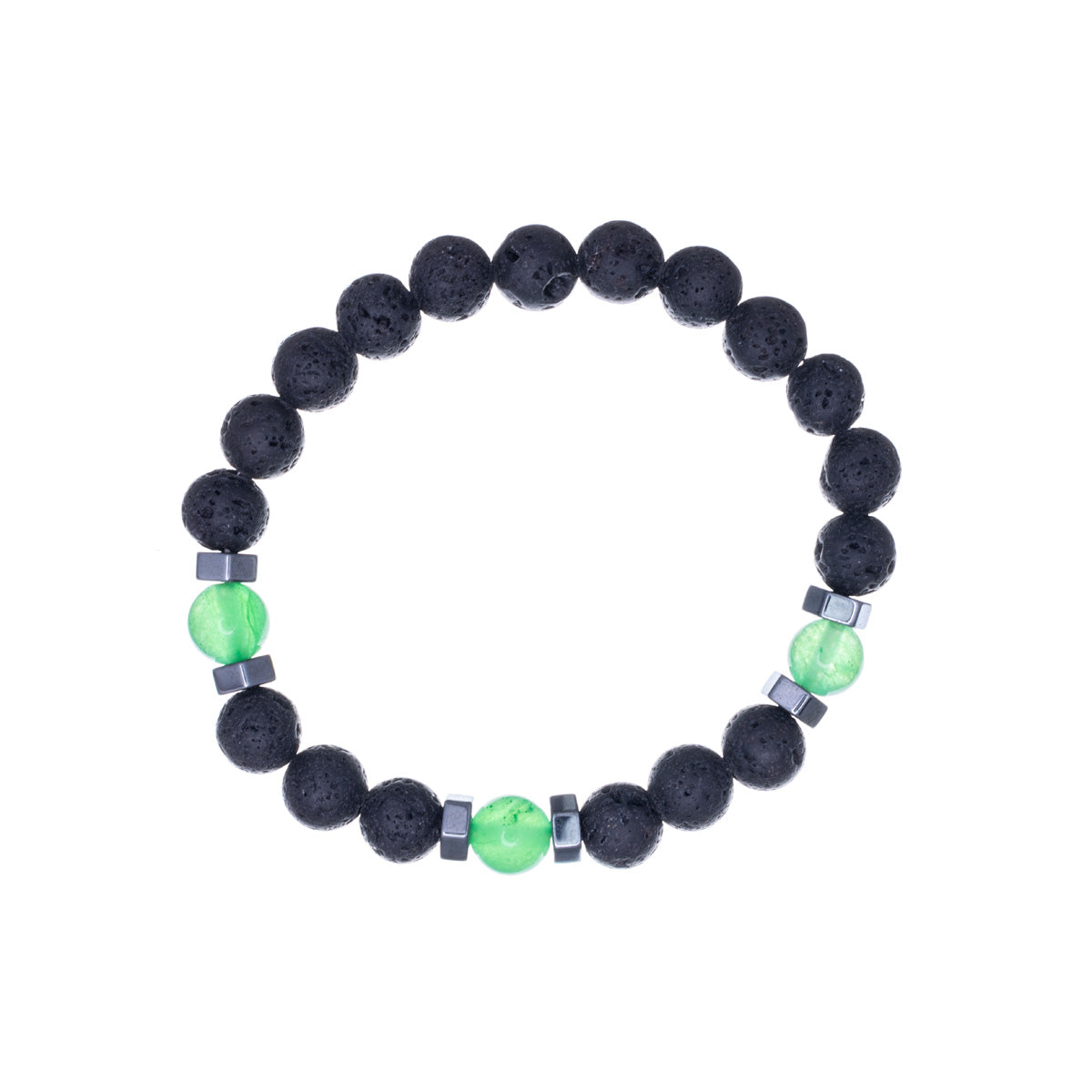 Elastic lava stone bracelet with glass beads