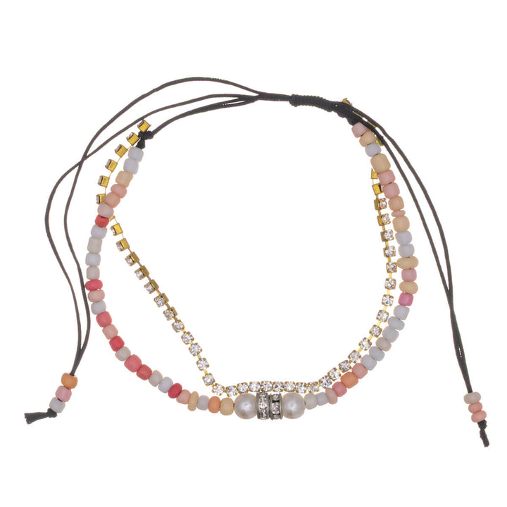 Two row adjustable bracelet with infinity pendant