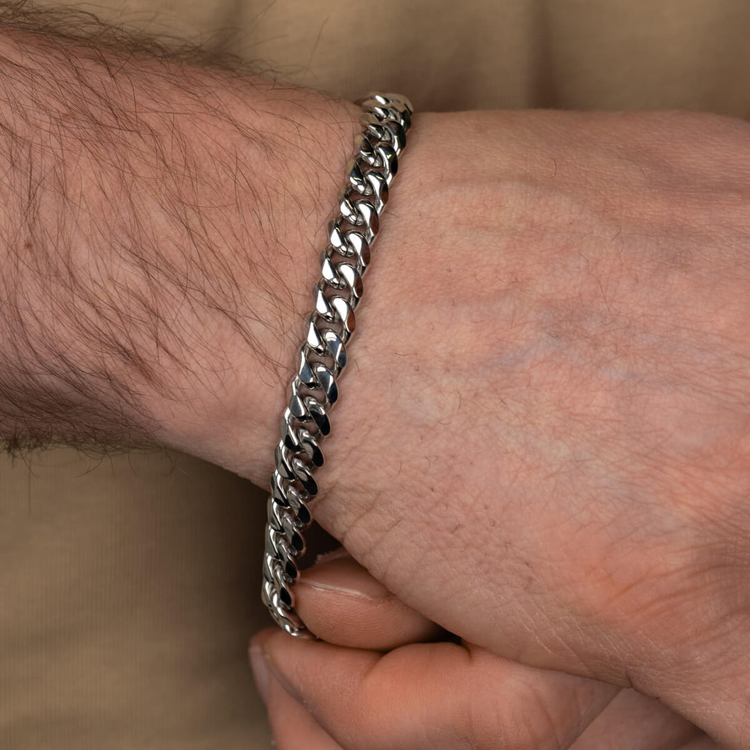 Angled armoured chain bracelet 9mm 21cm (Steel 316L)