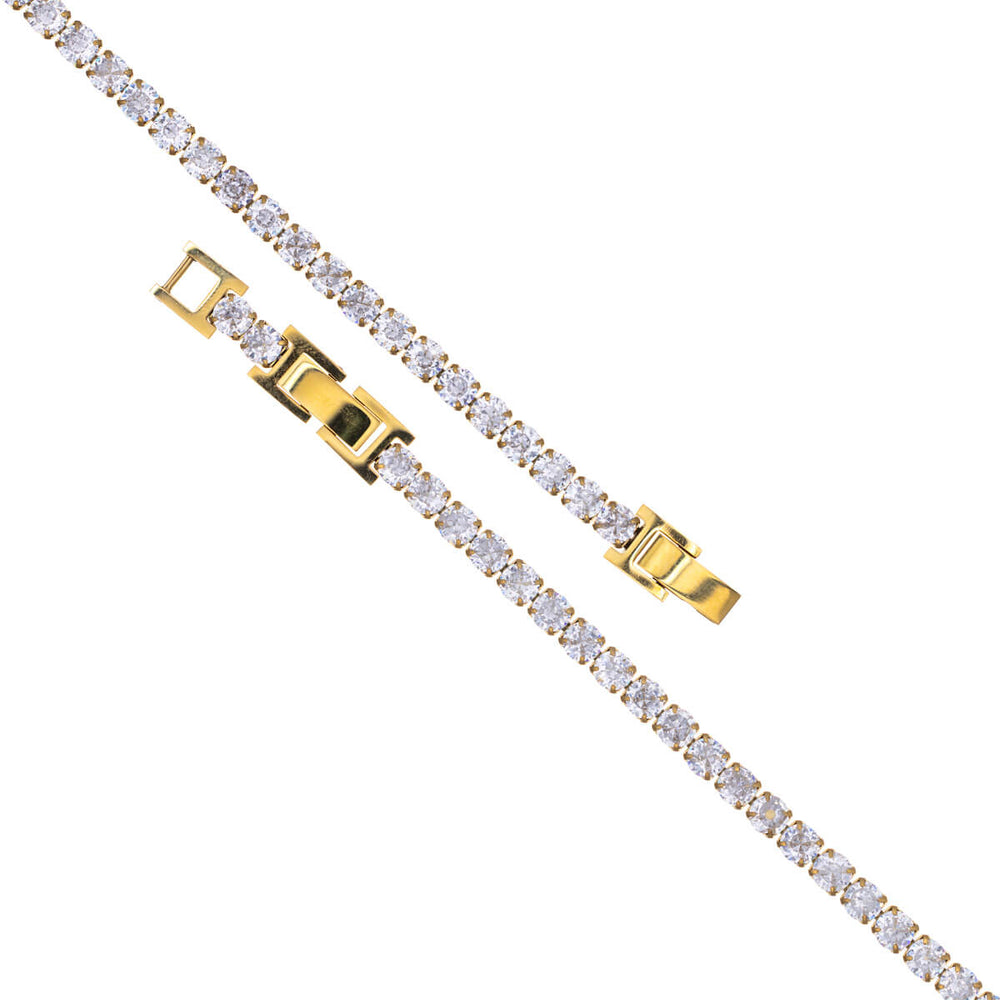 Zirkonia tennis rannekoru 4 mm (Teräs 316L) – kulta