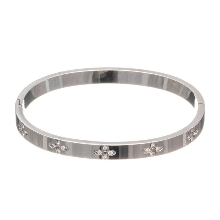 Flower patterned steel bracelet with hinge (Steel 316L)