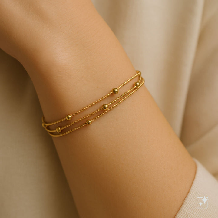 Three chains steel bracelet with beads (Steel 316L)