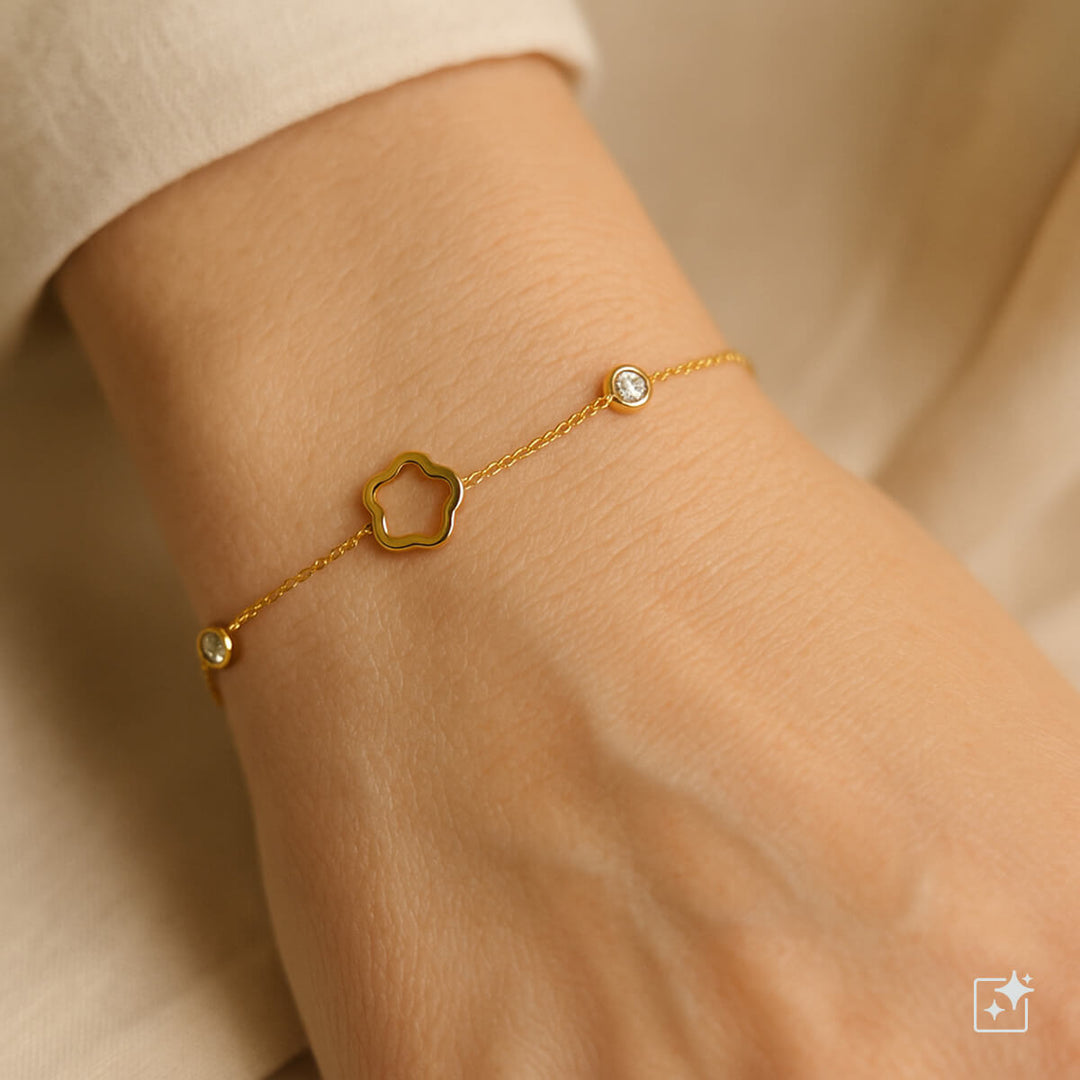 Flower pattern bracelet with zirconia stones (Steel 316L)