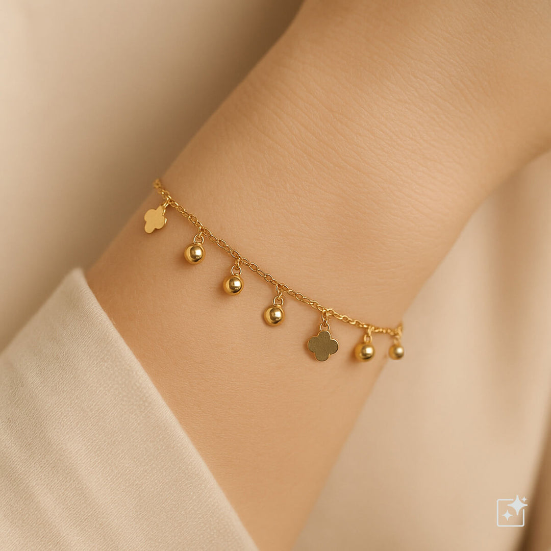 Steel bracelet with pearl and flower pendants (Steel 316L)