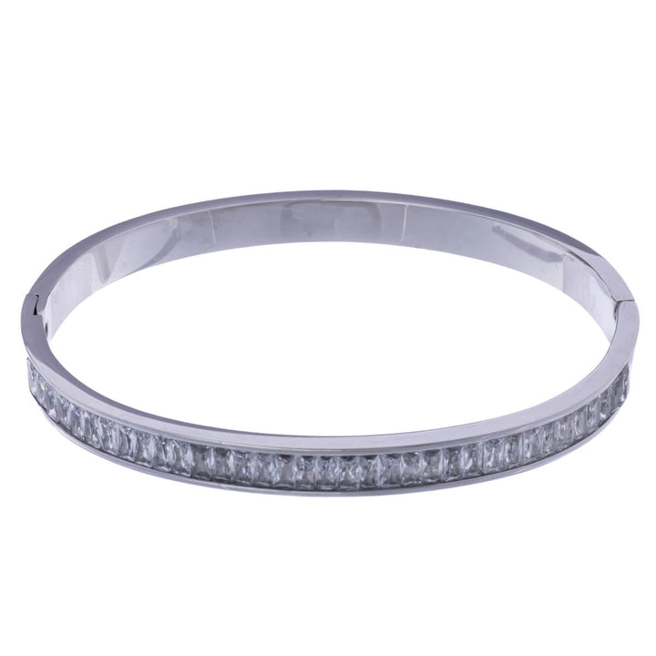 Steel bracelet with hinge zirconia stone set (Steel 316L)