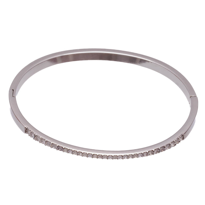 Narrow bangle with hinge and zirconia stone row (316L steel)
