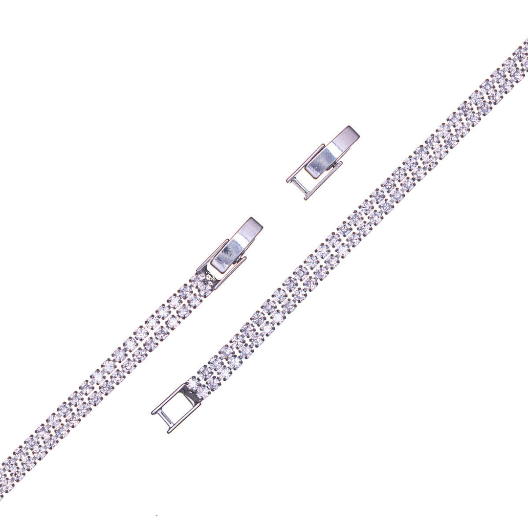 Double-row round zirconia tennis bracelet
