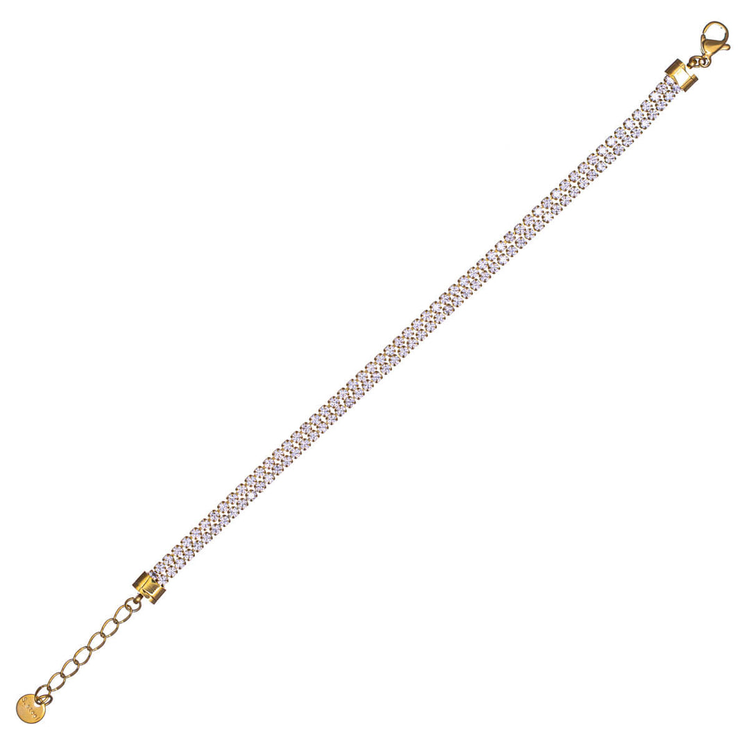Double-row round zirconia tennis bracelet with adjustable chain
