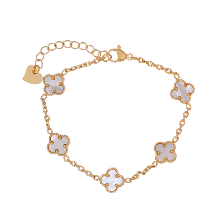 Delicate four-leaf clover bracelet with pearl (Gold-plated steel 316L)
