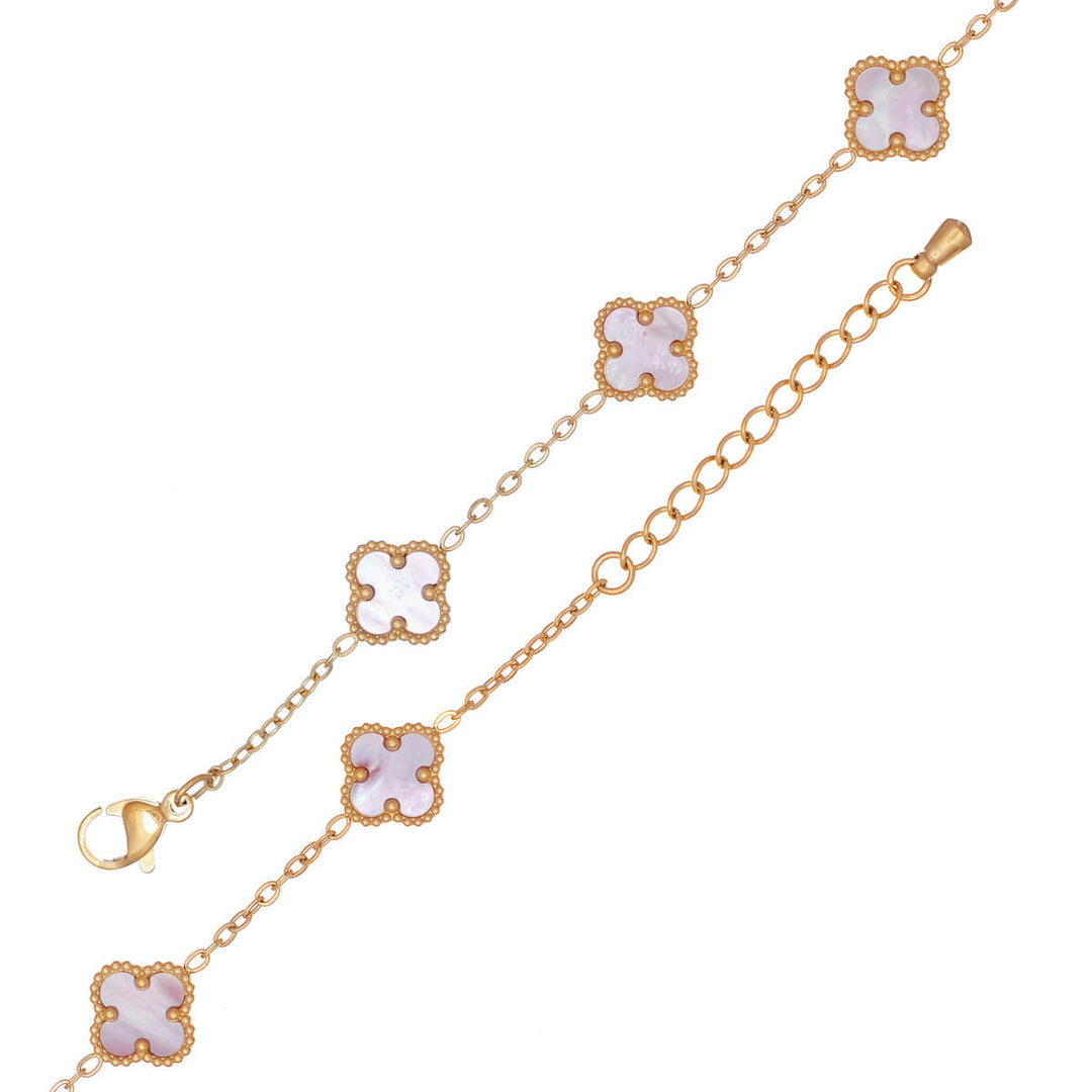 Delicate four-leaf clover bracelet with pearl (Gold-plated steel 316L)