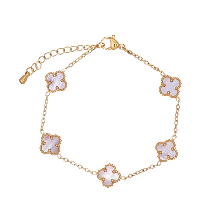 Delicate four-leaf clover bracelet with pearl (Gold-plated steel 316L)
