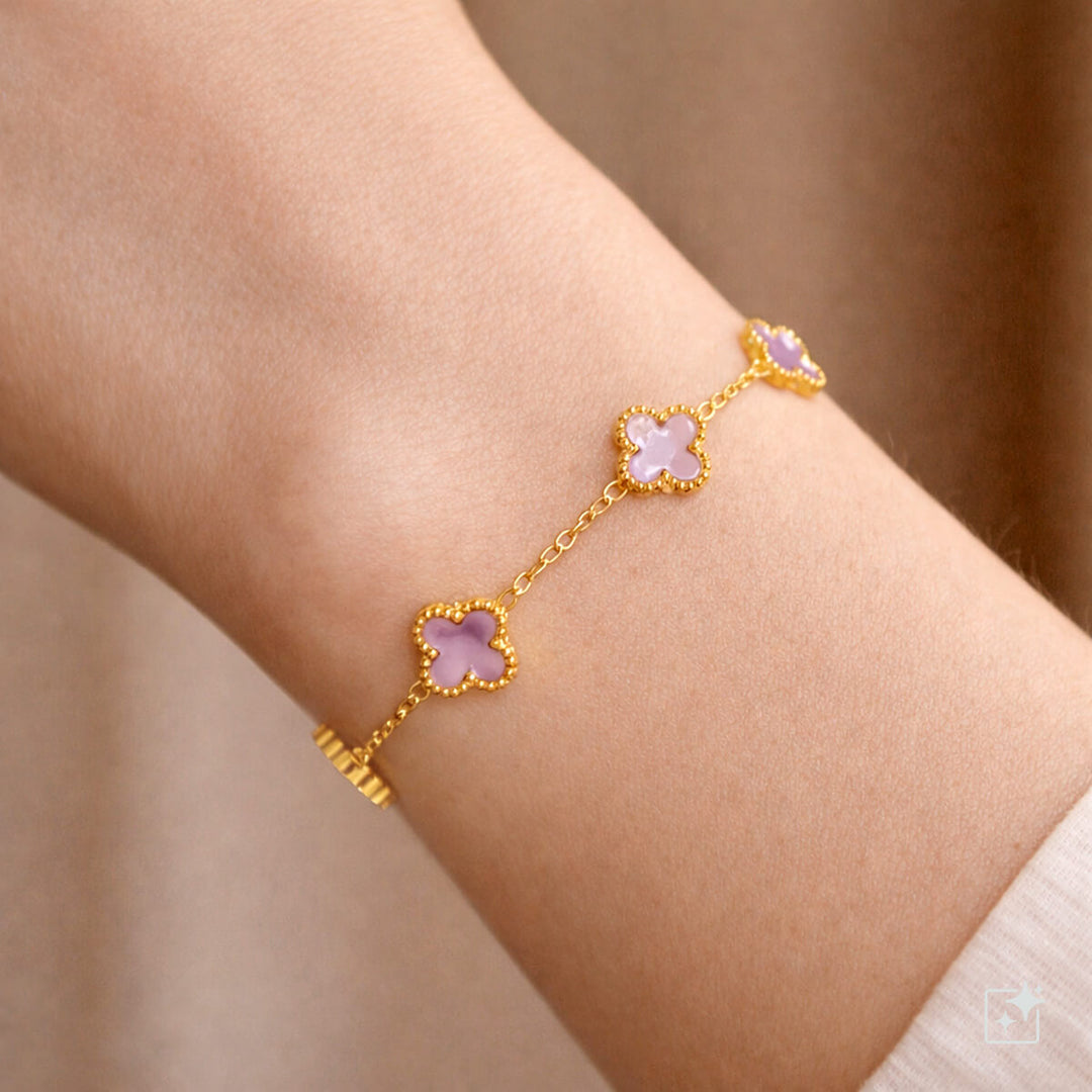 Delicate four-leaf clover bracelet with pearl (Gold-plated steel 316L)