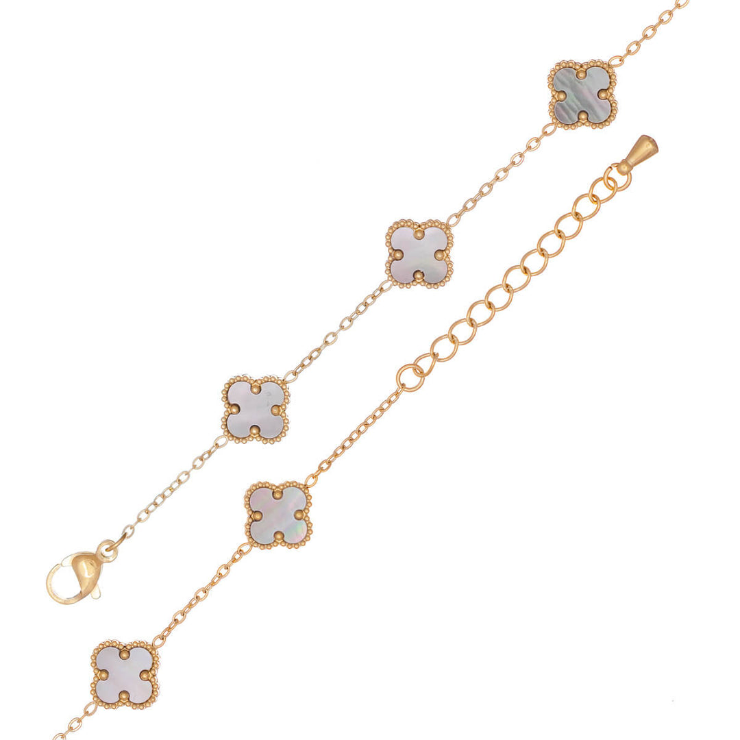 Delicate four-leaf clover bracelet with pearl (Gold-plated steel 316L)