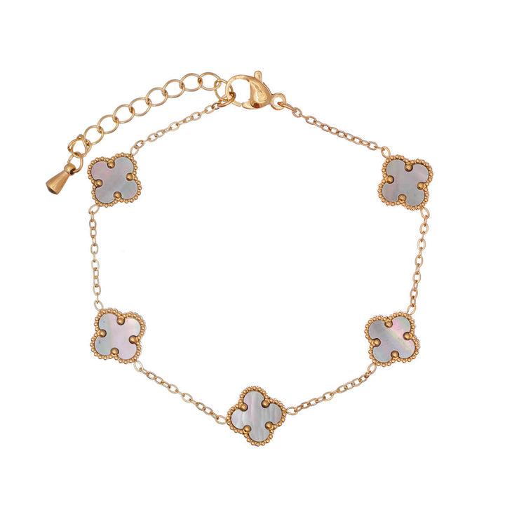 Delicate four-leaf clover bracelet with pearl (Gold-plated steel 316L)