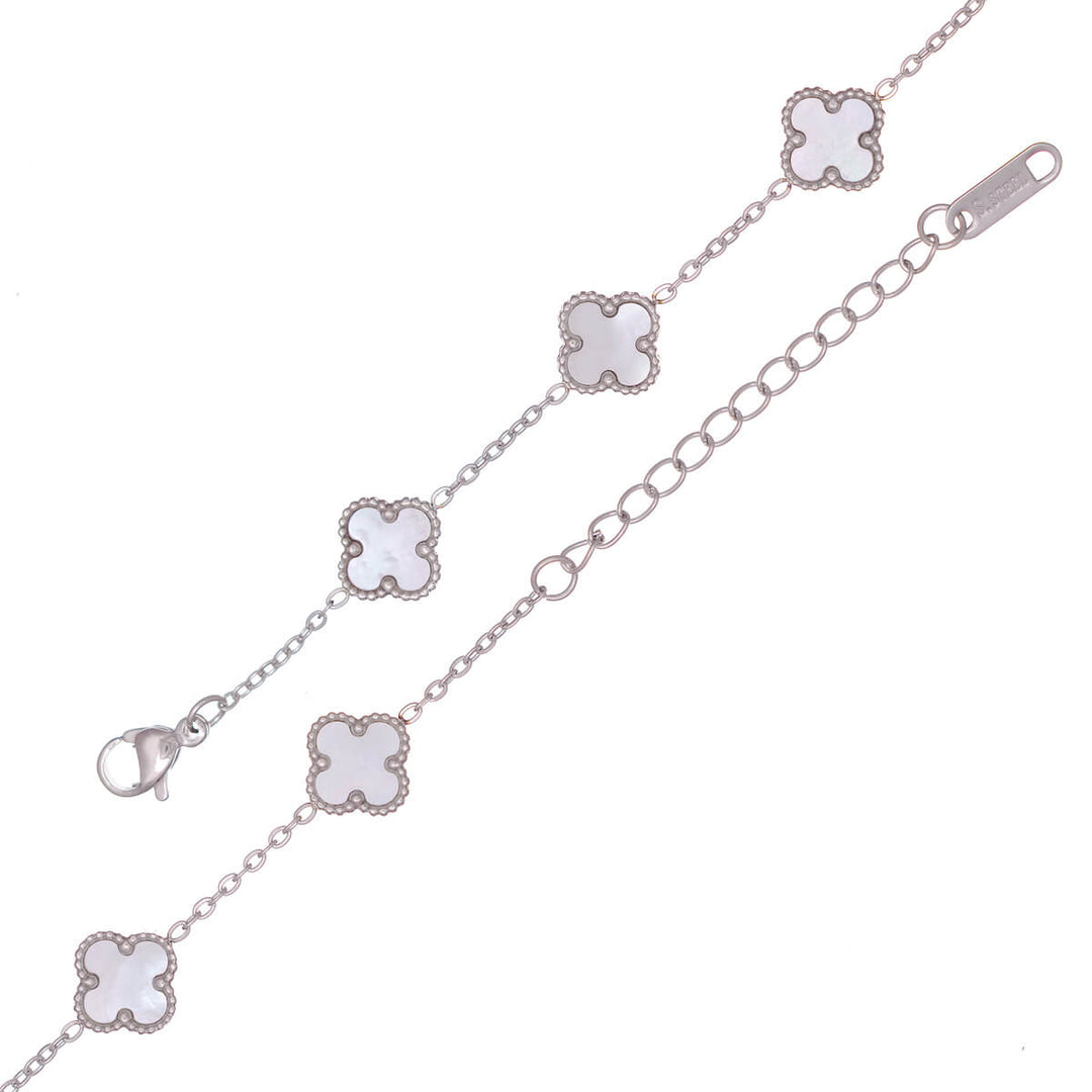 Delicate four-leaf clover bracelet with pearl (316L steel)