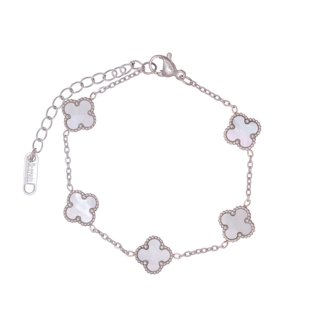 Delicate four-leaf clover bracelet with pearl (316L steel)
