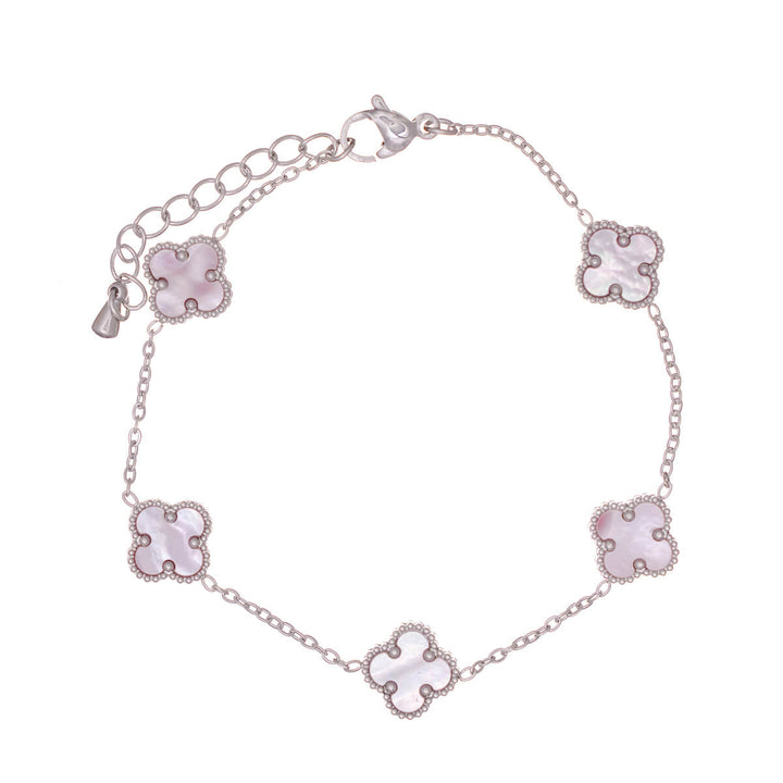 Delicate four-leaf clover bracelet with pearl (316L steel)