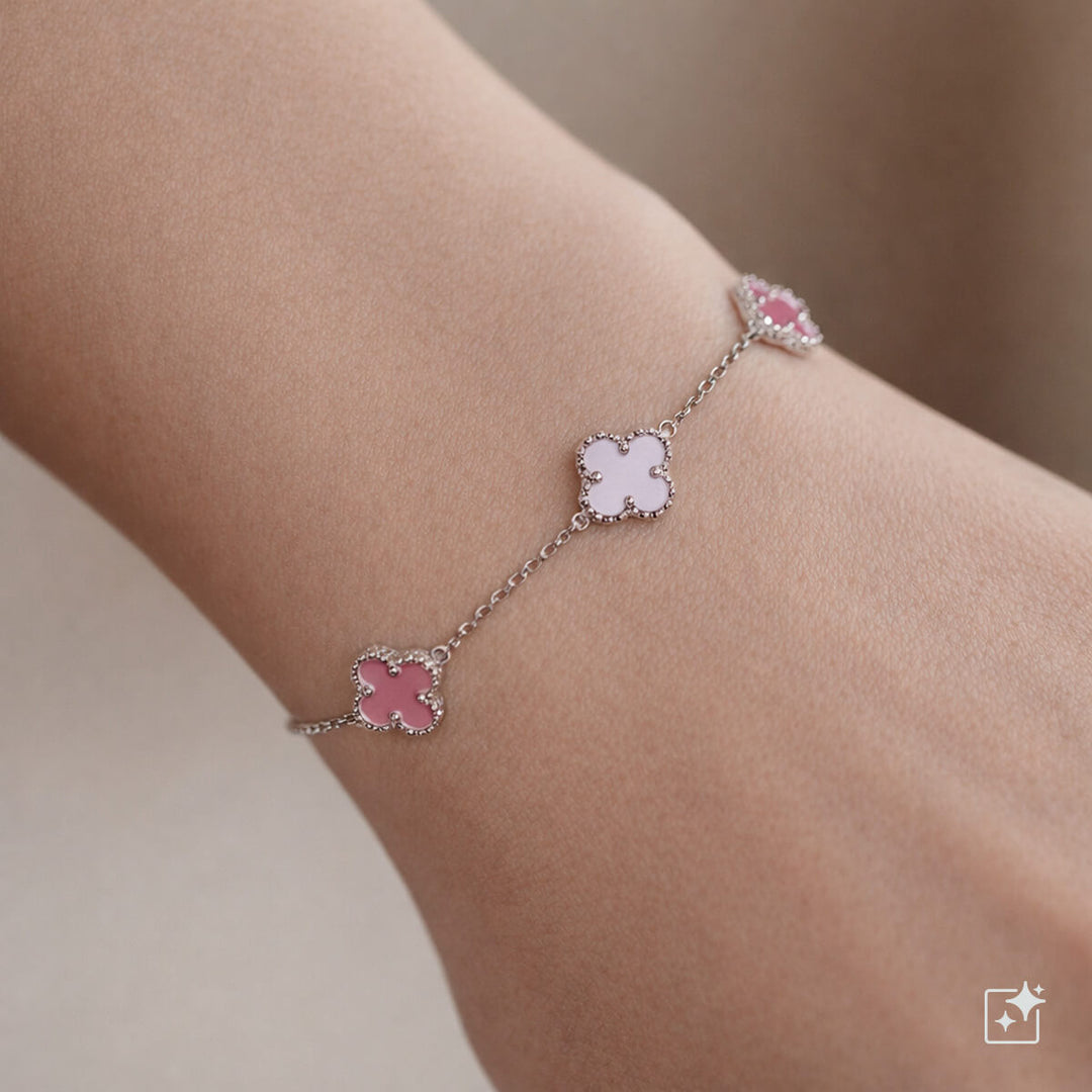 Delicate four-leaf clover bracelet with pearl (316L steel)