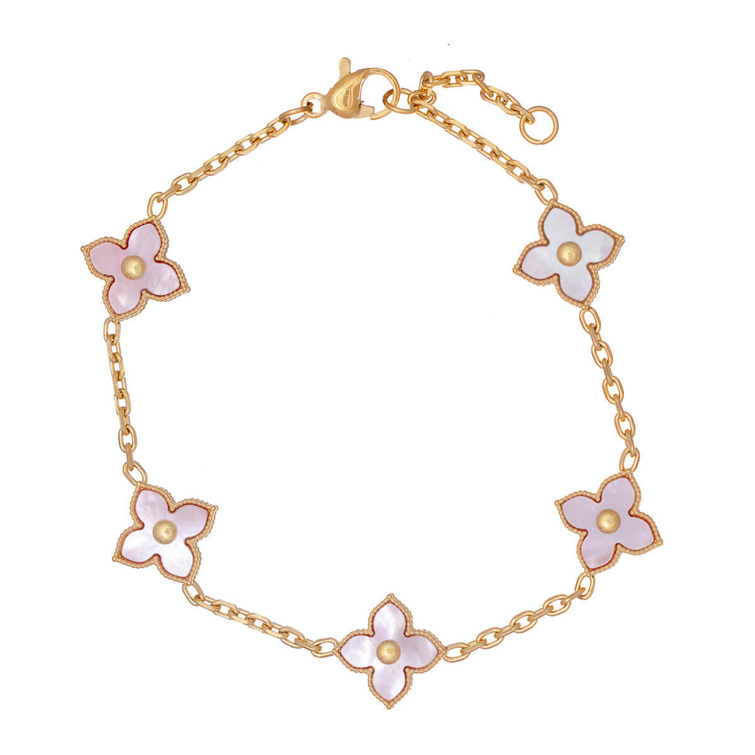 Delicate four-leaf clover bracelet with pearl finish (PVD gold-plated steel)