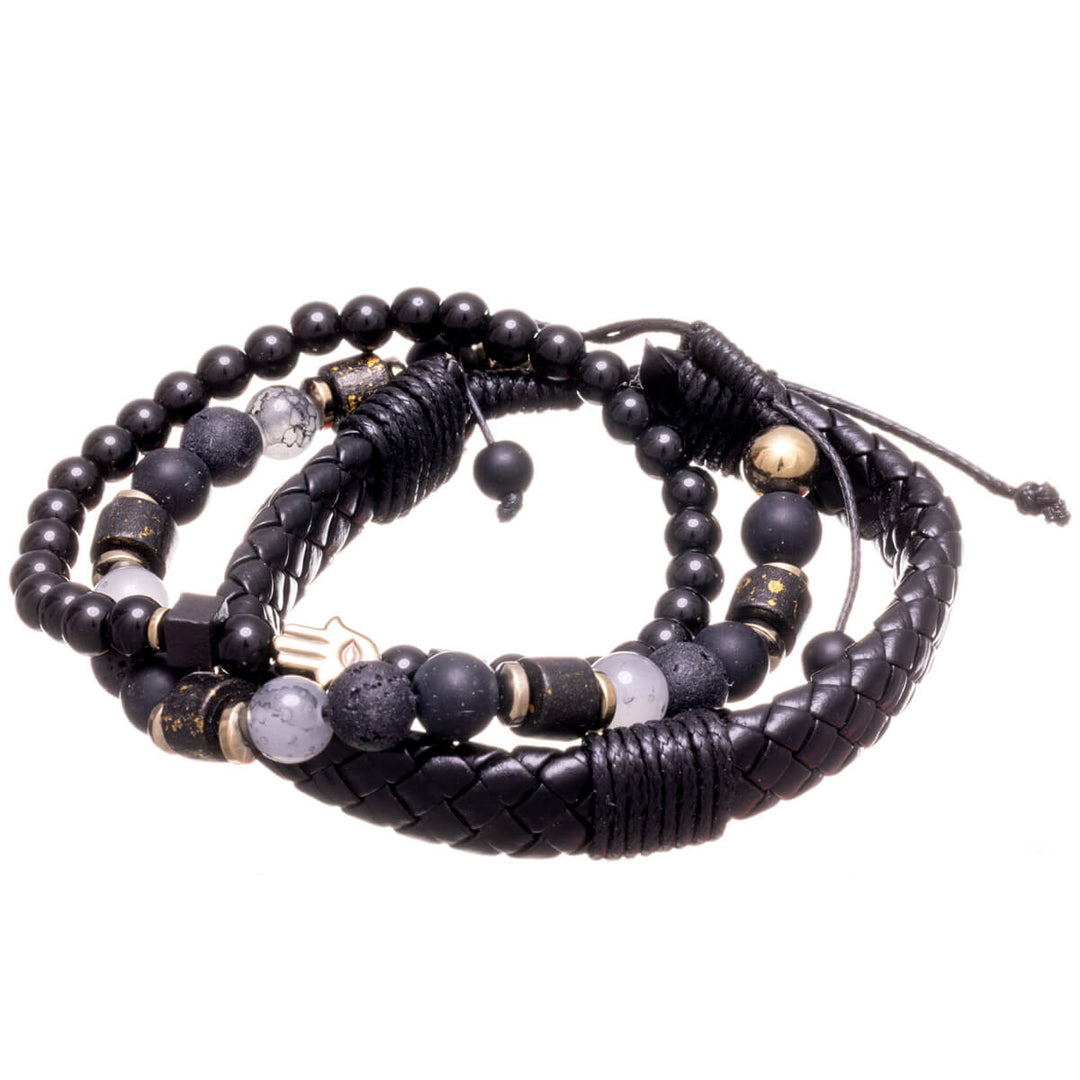 Men's bracelet set, 3 pieces – Black & gold