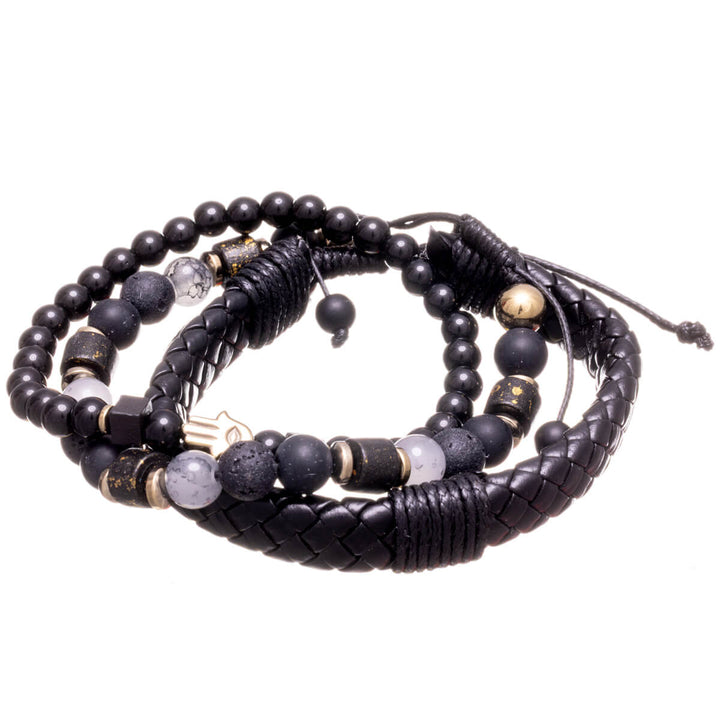 Men's bracelet set, 3 pieces – Black & gold