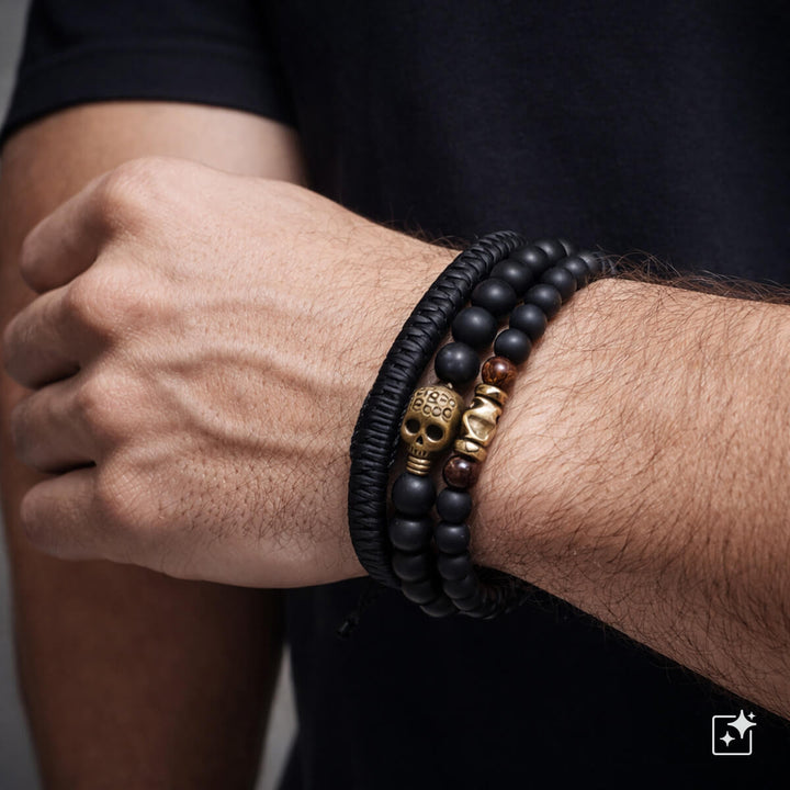 Men's bracelet set, 3 pieces – Skull Black