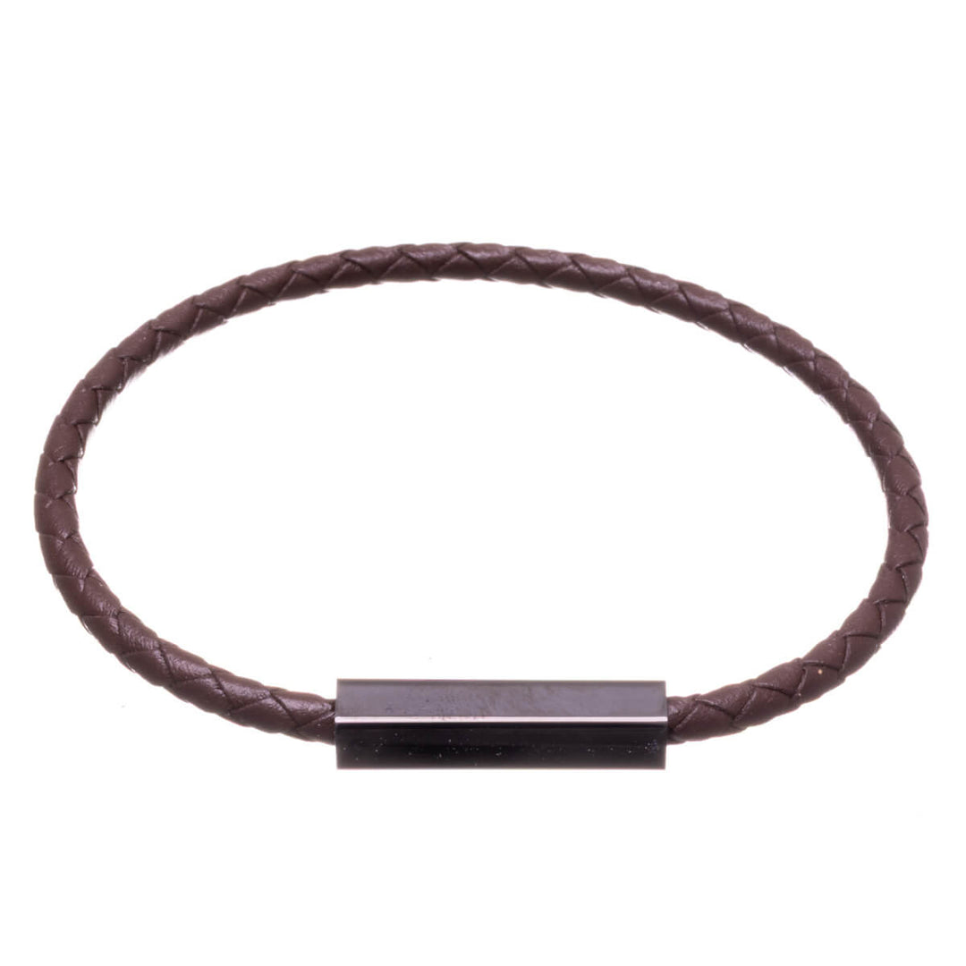 Thin men's leather bracelet – Magnetic clasp (316L steel)