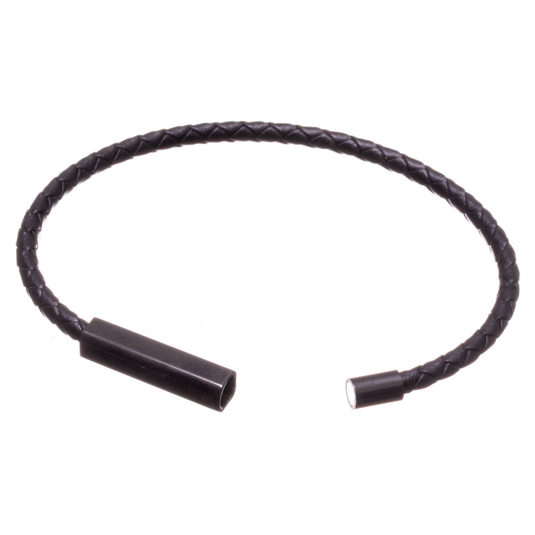 Thin men's leather bracelet – Magnetic clasp (316L steel)