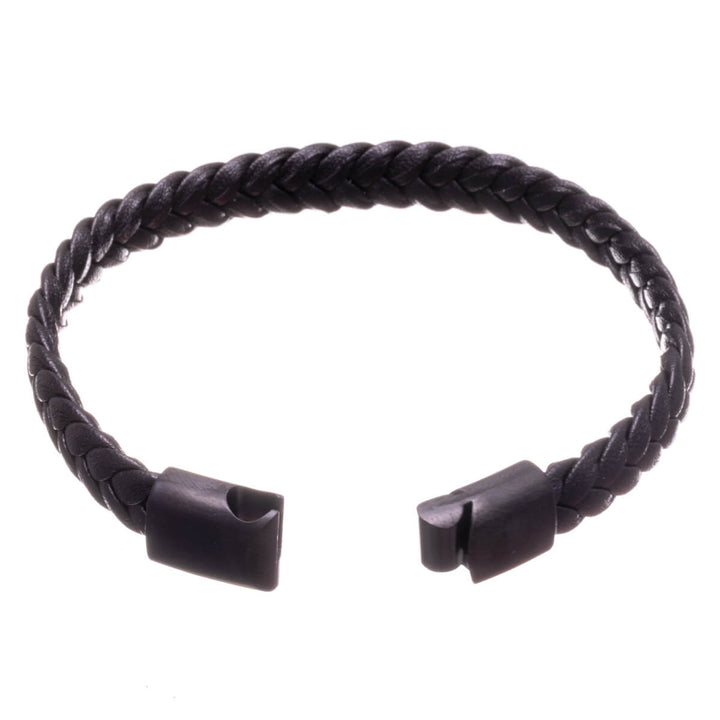 Braided men's leather bracelet – Magnetic clasp (Black)