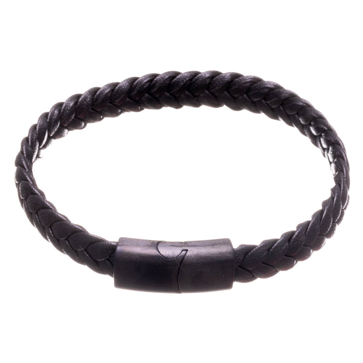 Braided men's leather bracelet – Magnetic clasp (Black)