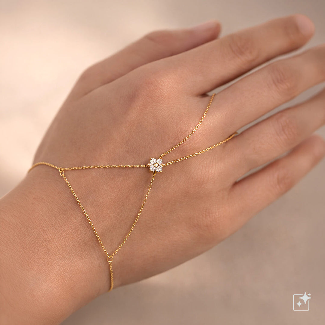 Bracelet with ring and zirconia flower decoration – surgical steel 316L