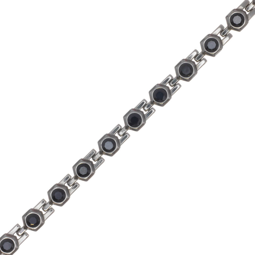 Men's steel bracelet with round black glass stones (316L steel)