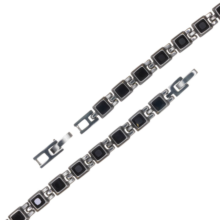 Men's steel bracelet with square black glass stones (316L steel)