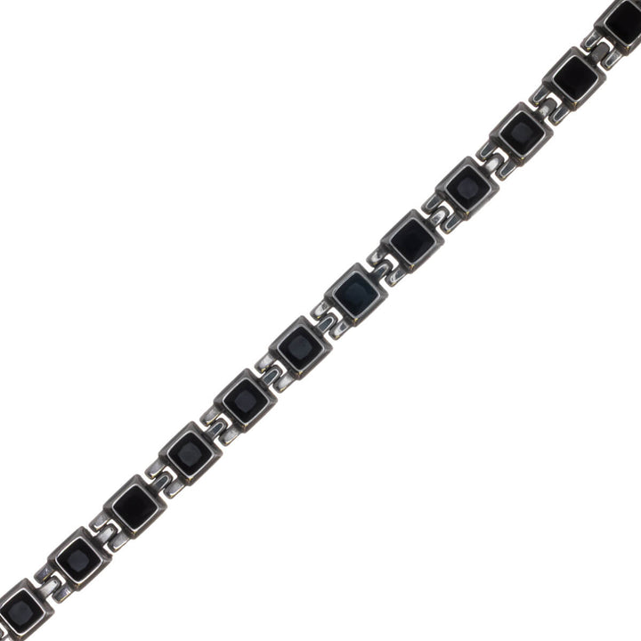 Men's steel bracelet with square black glass stones (316L steel)