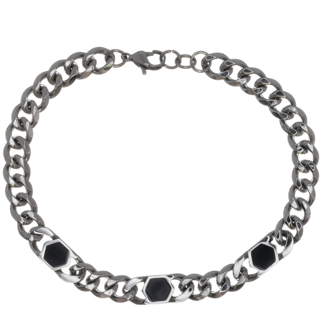 Tank chain bracelet with black accents (316L stainless steel)