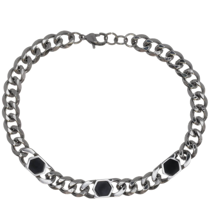 Tank chain bracelet with black accents (316L stainless steel)