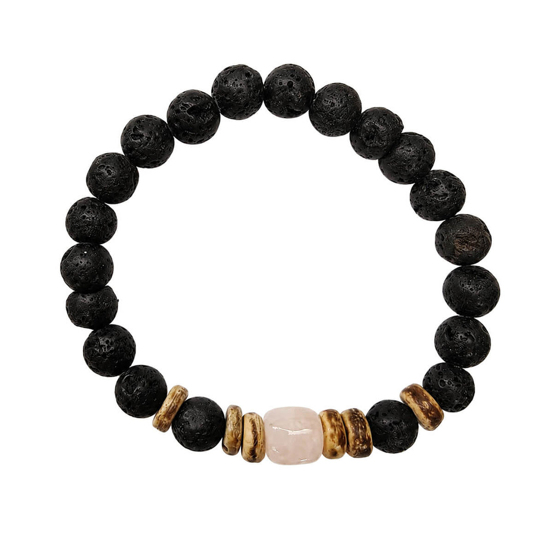 Lava stone bracelet with a colored stone bead, 9 mm