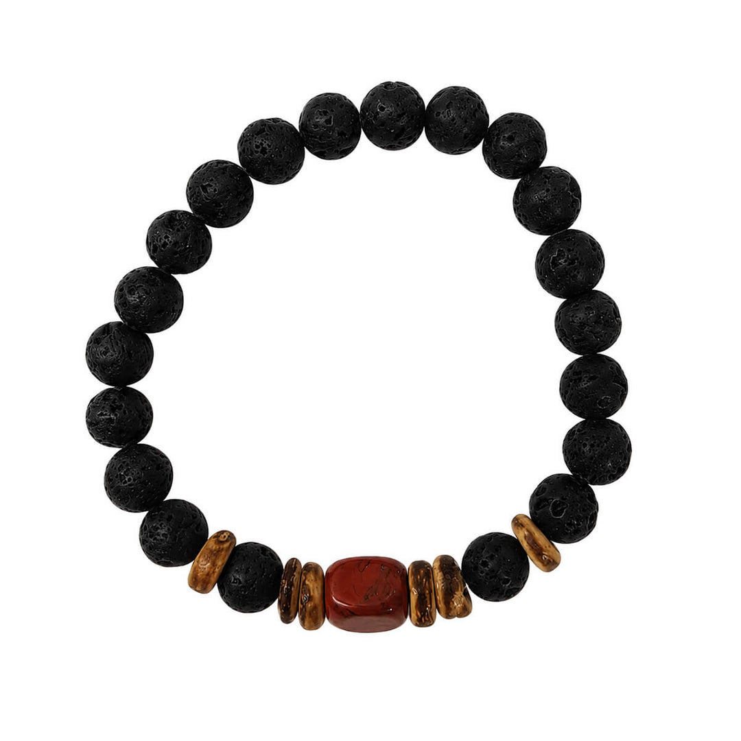 Lava stone bracelet with a colored stone bead, 9 mm