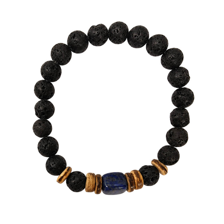Lava stone bracelet with a colored stone bead, 9 mm