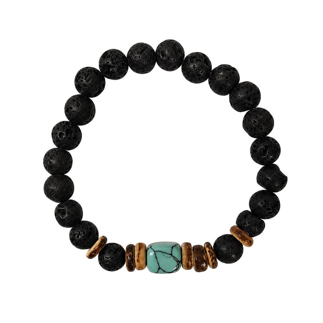 Lava stone bracelet with a colored stone bead, 9 mm