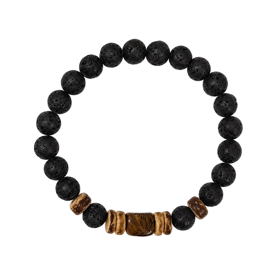 Lava stone bracelet with a colored stone bead, 9 mm