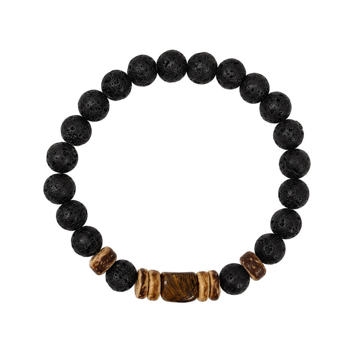 Lava stone bracelet with a colored stone bead, 9 mm