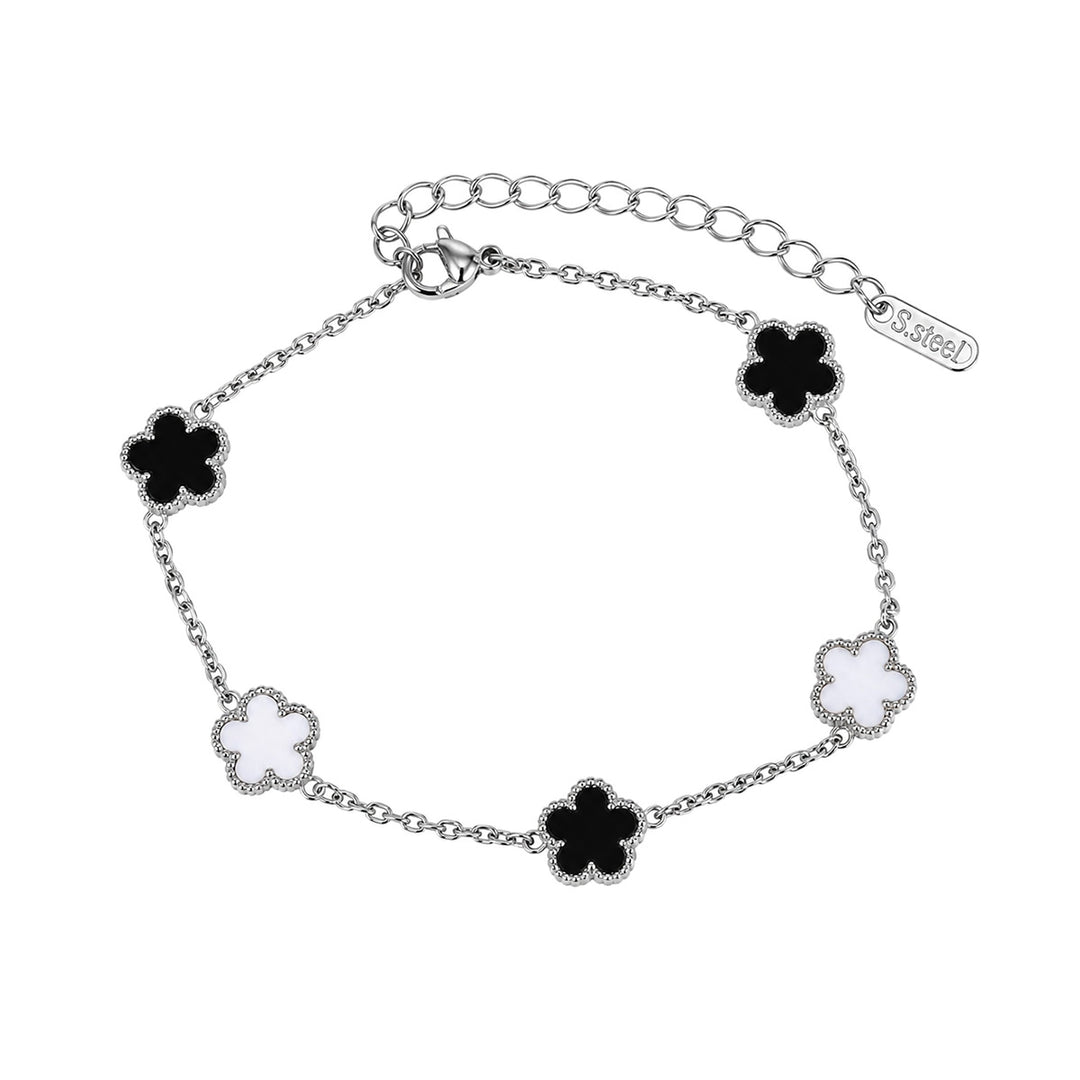 Two-Tone Steel Four-Leaf Clover Bracelet (316L Steel)