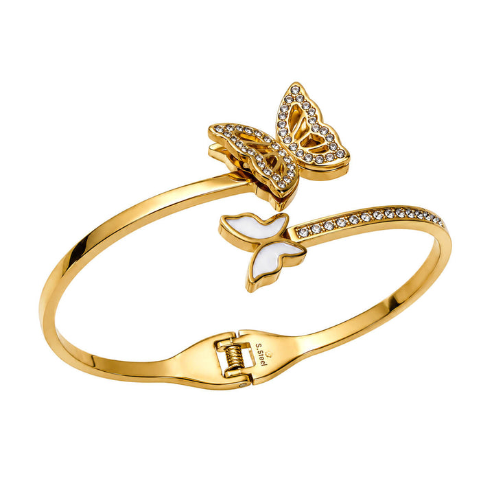 Gold Bracelet with Two Butterflies (316L Stainless Steel)