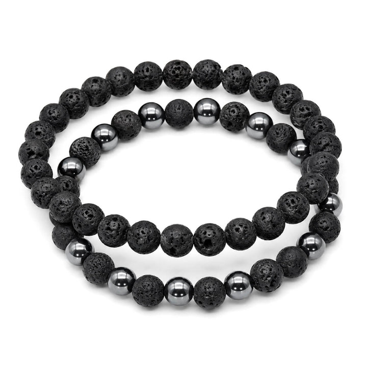 Black Lava Stone Bracelet Set (2-Piece)