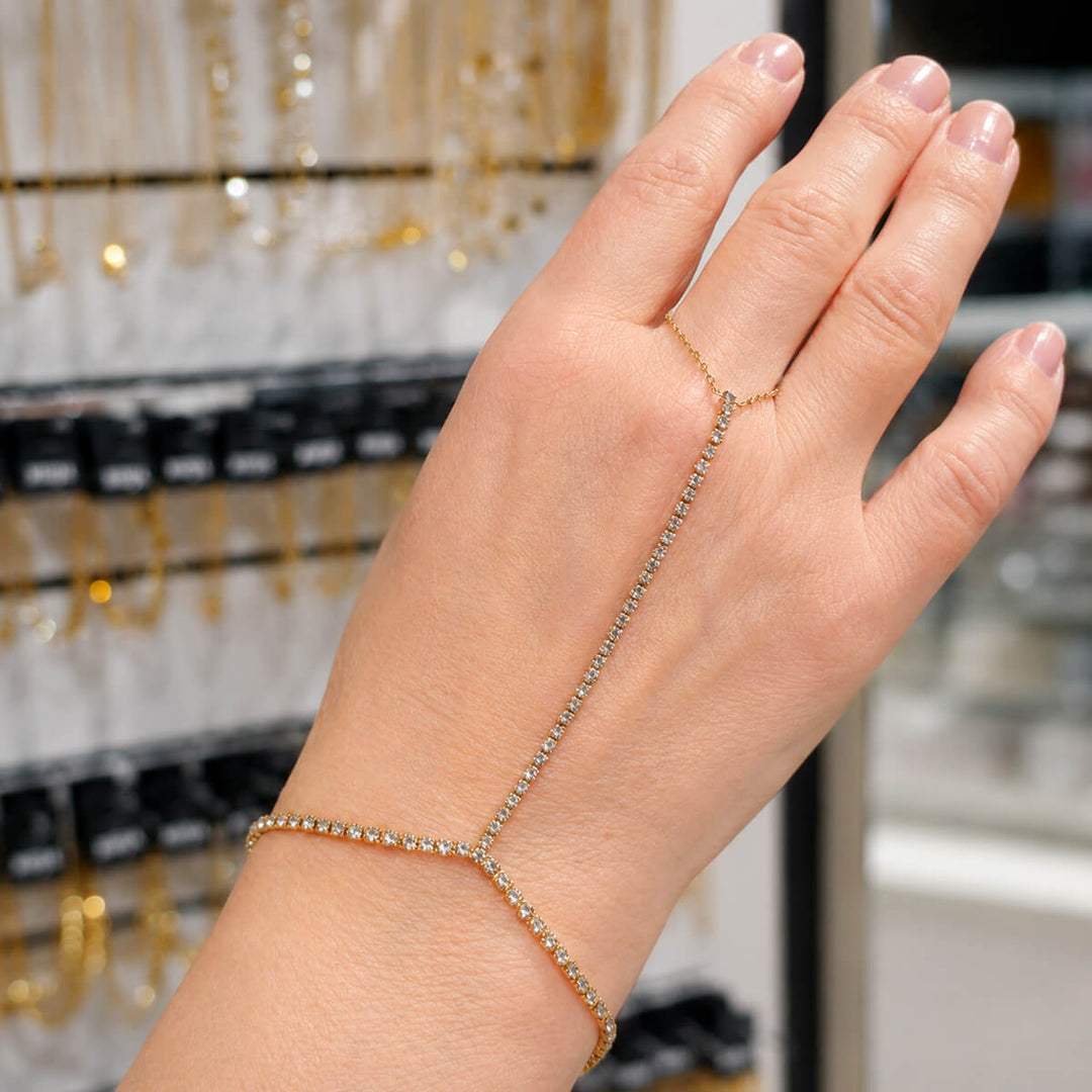 Rhinestone bracelet with ring – 316L surgical steel