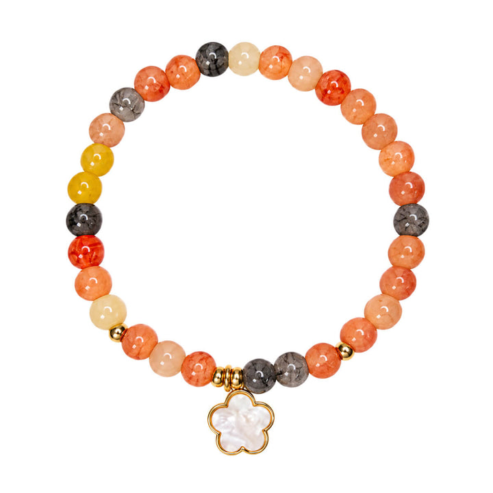 Flexible glass bead bracelet with flower pendant