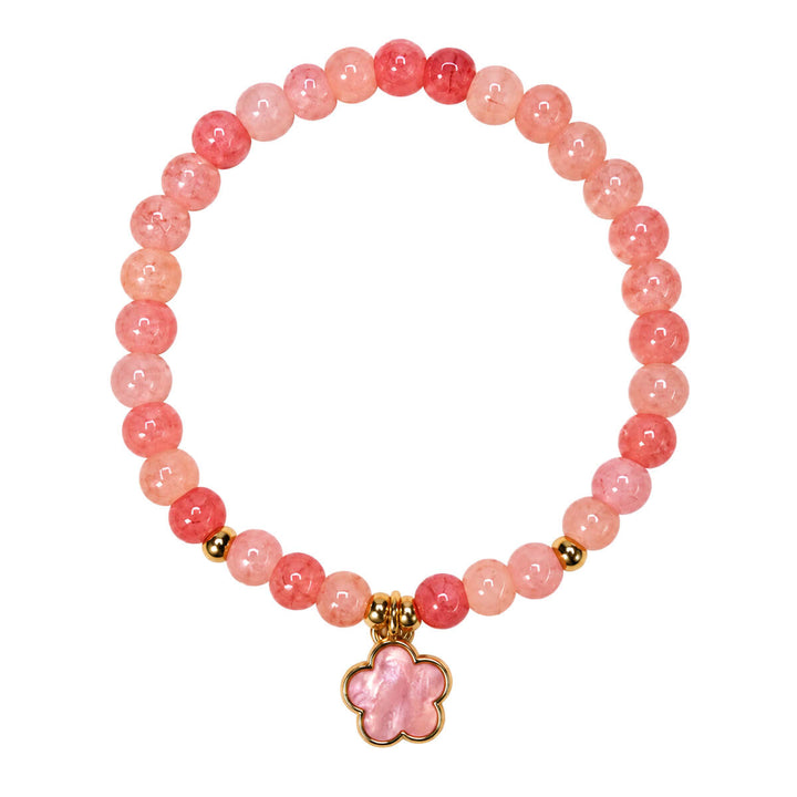 Flexible glass bead bracelet with flower pendant