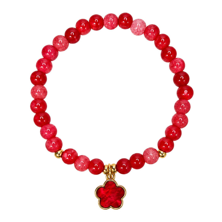Flexible glass bead bracelet with flower pendant