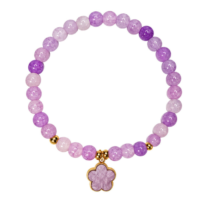 Flexible glass bead bracelet with flower pendant
